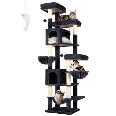 Arbre à chat 82 po pour 4 chats et plus, tour de chat multi-niveaux avec 2 couchettes, 3 hamacs et perchoirs, grande aire de jeu pour arbre à chat pour Maine Coon, surface moelleuse, assemblage facile