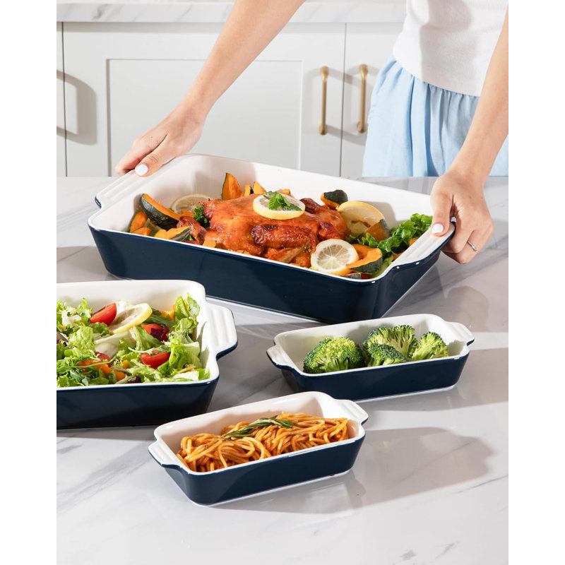 Ensemble de 4 plats de cuisson en céramique, plats de cuisson pour four, plat de cuisson rectangulaire avec poignées