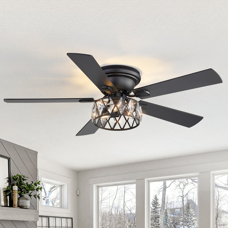 52'' Iris 5 - Blade Standard Ceiling Fan with Remote Control and Light Kit Included, Black
