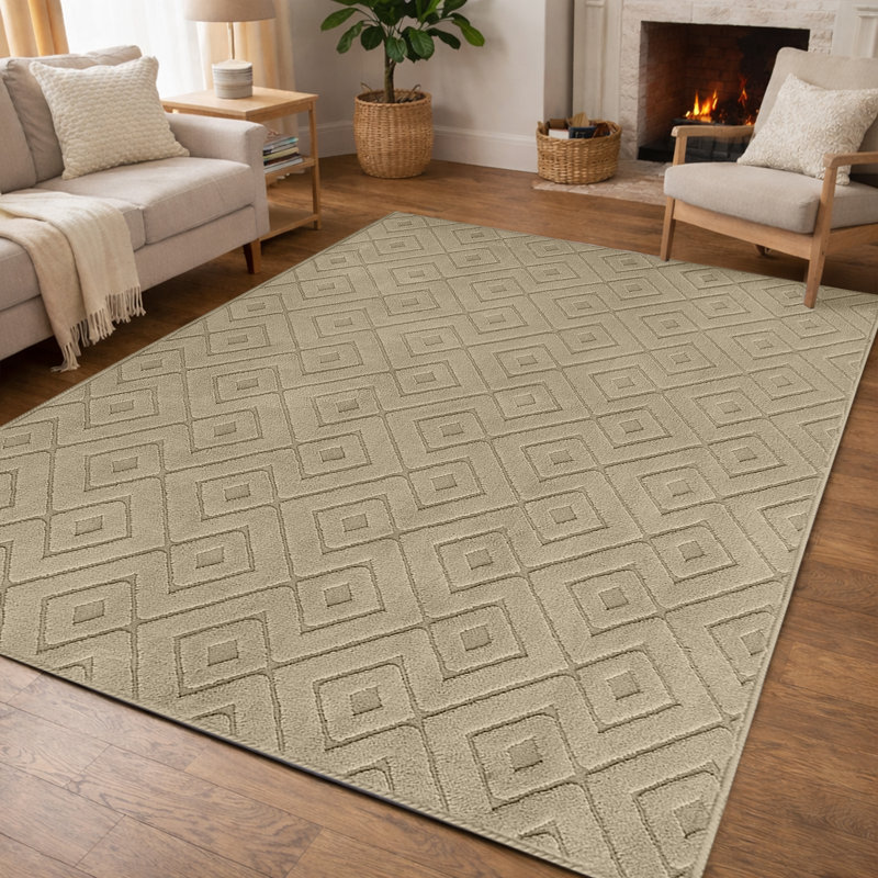 Hollow Geometric High-Low Rug., Hollow Square Beige, Rectangle 120 x 170 cm