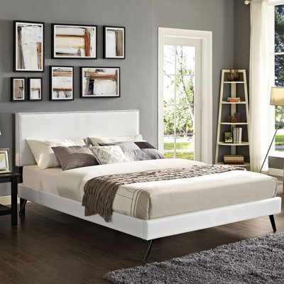Modway Phoebe Vinyl Upholstered Platform Bed with Round Splayed Legs