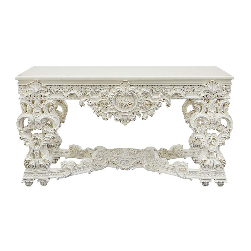 Jazzlyn Transitional 69"L Rectangular Sofa Table in Antique White