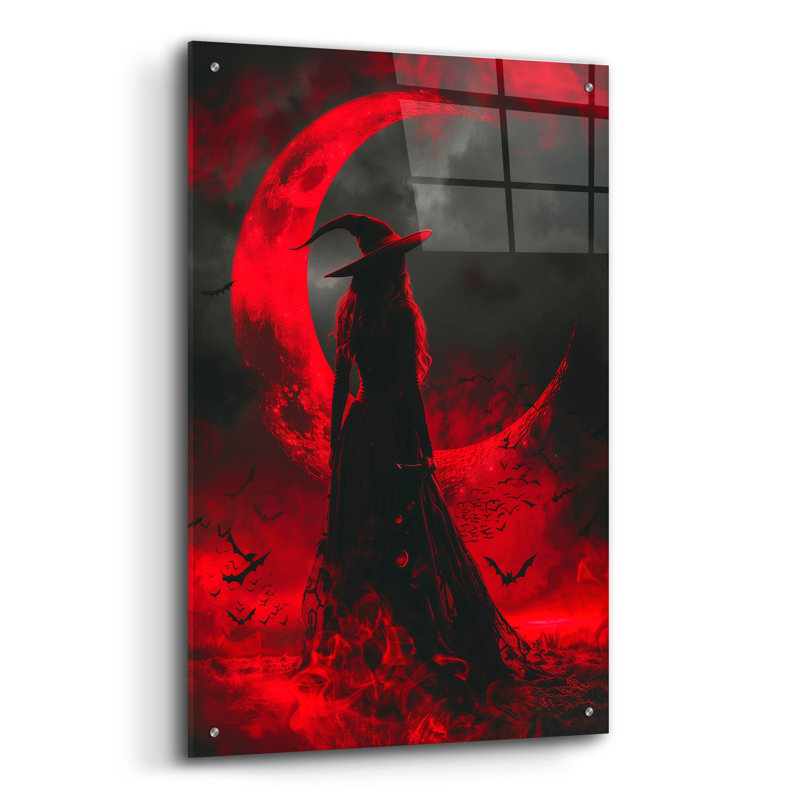 Art mural en verre épique 24 po x 36 po «Crimson Moon Enchantress» par r3darch0n
