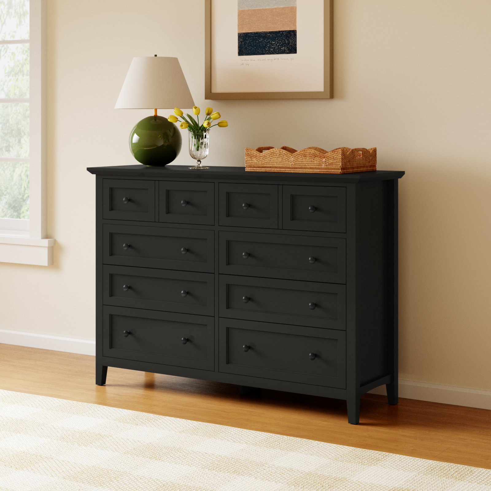 Renee 60" Mahogany Double Dresser, Black