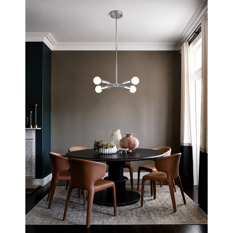 Lustre moderne en chrome 4 lumières Livilla, Nickel satiné, H 17 po x l 16 po x P 16 po