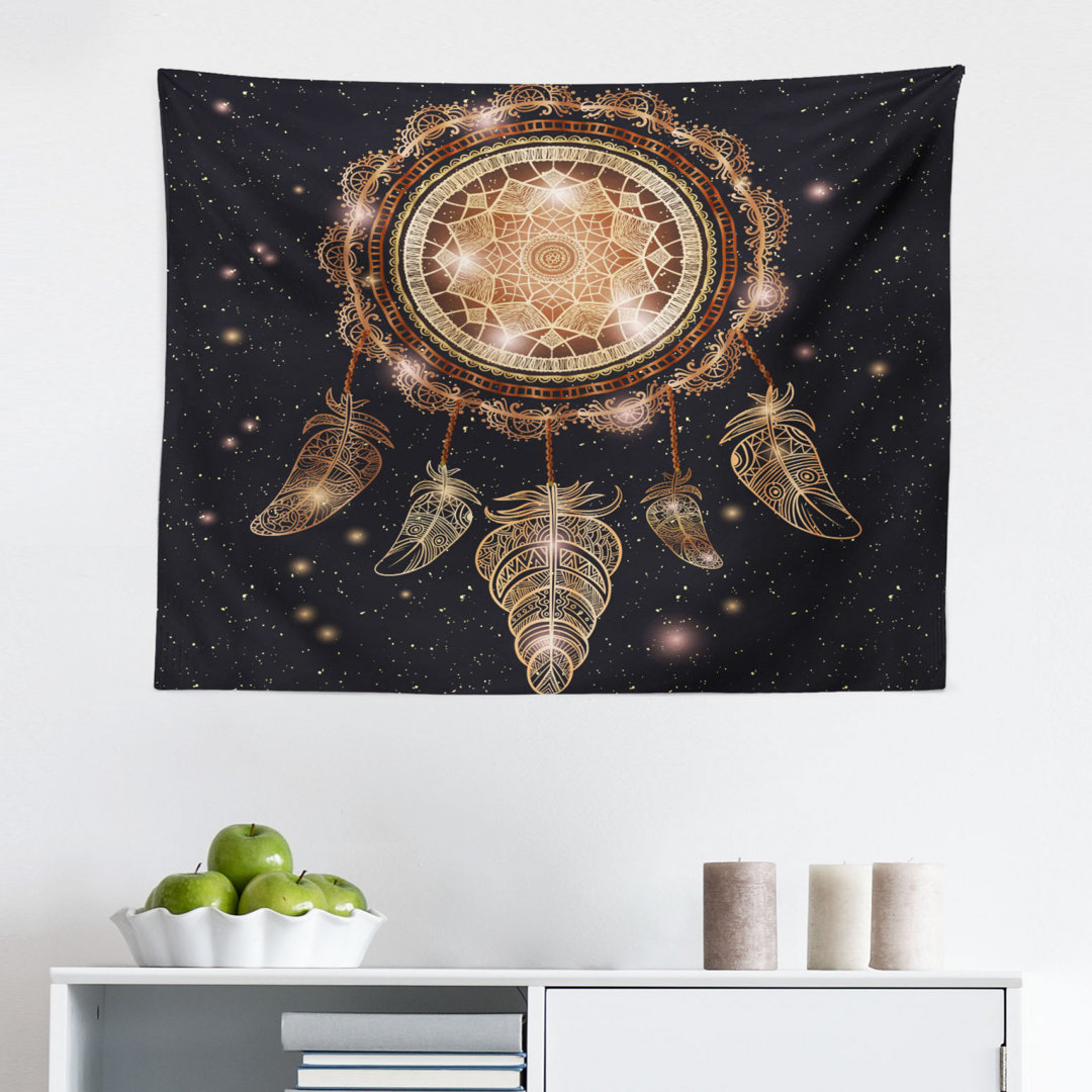 Mandala Tapestry, Dreamcatcher Motif Magic Feathers Hippie Design On Starry Backdrop, Fabric Wall Hanging Decor For Bedroom Living Room Dorm, 45" X 30", Multicolor East Urban Home 