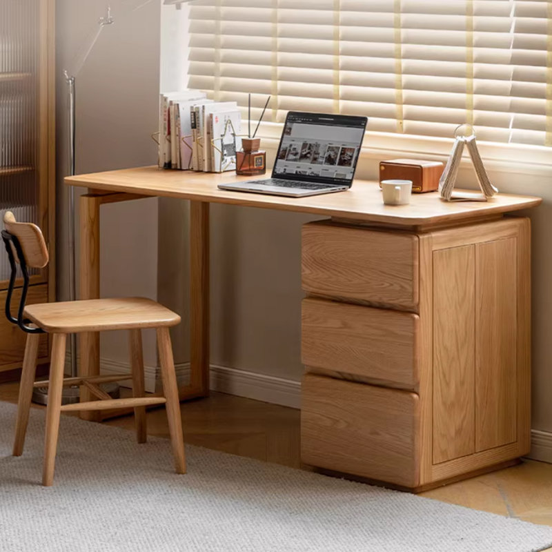 Bureau rectangulaire en bois massif avec 3 tiroirs Burlywood, 29.45" H x 47.24" W x 22.05" D