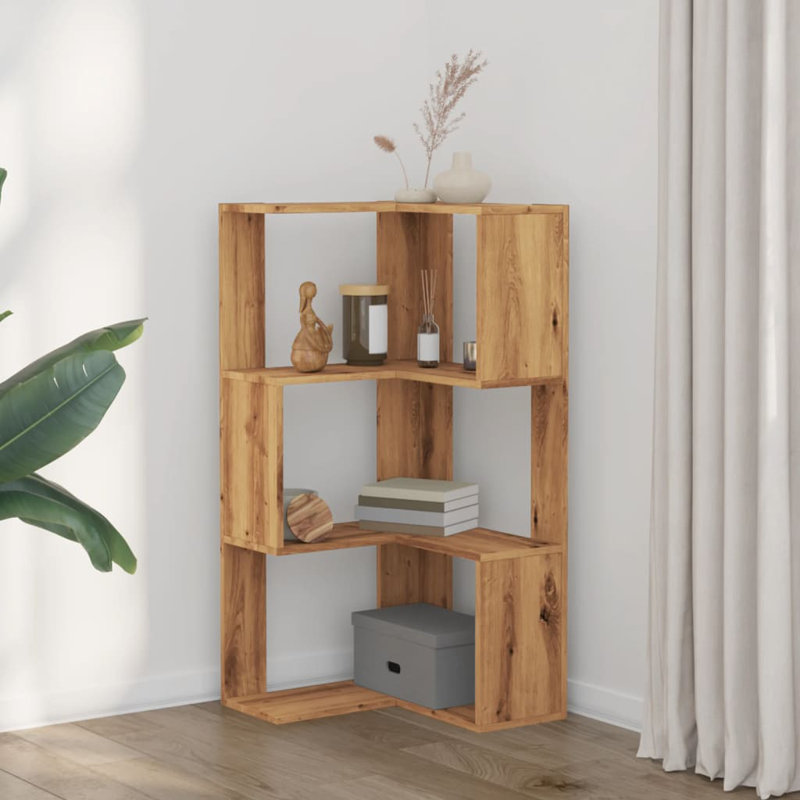 Bibliothèque en coin en bois d'ingénierie, (3 tablettes) H 40,2 po x l 19,7 po x P 19,7 po, Chêne Artisian