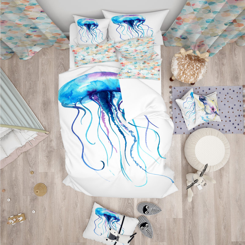 Ensemble de housse de couette large jellyfish designart, Housse de couette grand + 2 taies décoratives