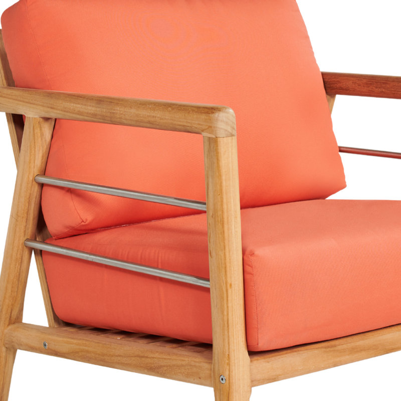 Aalto Teak Club Chair With Cushion In Melon, Canvas Navy Sunbrella® Canvas, Teak Blonde