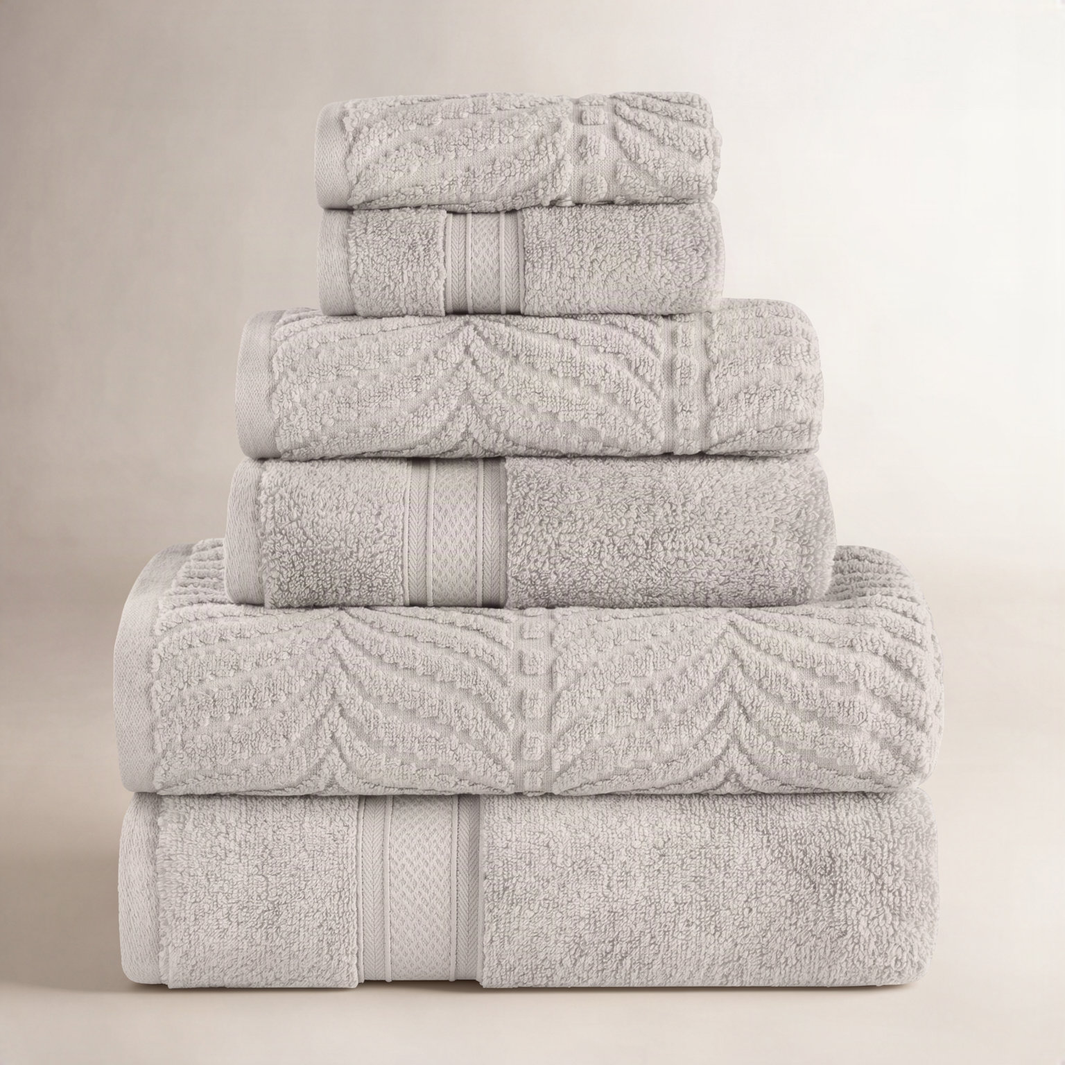 Amaretto 6-Piece Chevron Cotton Towel Set, Platinum