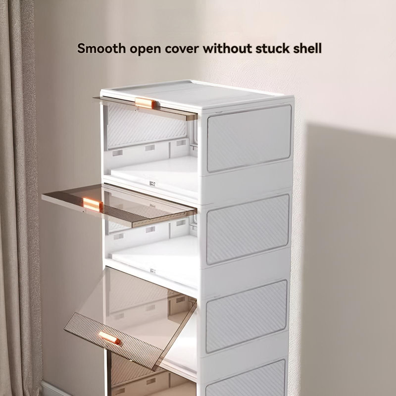 Boîte à chaussures rabattable pliable, armoire à chaussures en plastique transparent