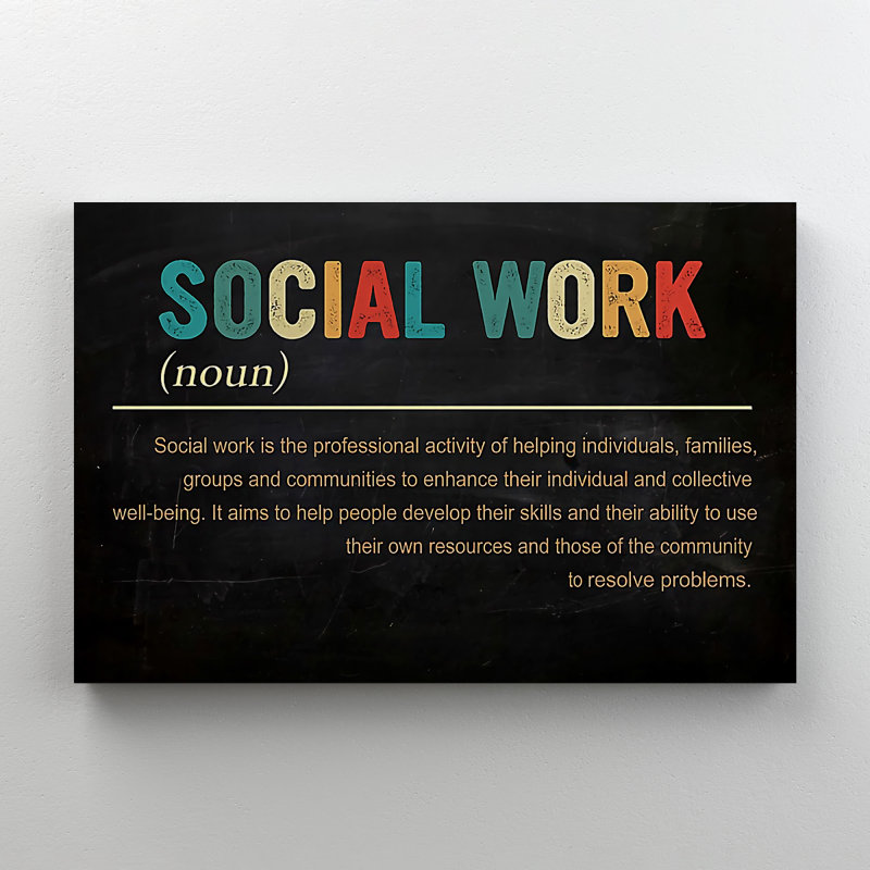 Définition du travail social - L'activité professionnelle de l'aide - 1 pièce, impression d'art graphique rectangulaire sur toile tendue