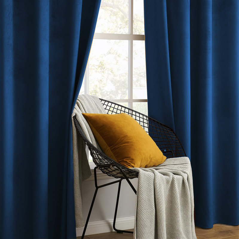 Luxury Crushed Velvet Eyelet sheer Curtain, 167.64cm Width x 137.16cm Drop, Navy