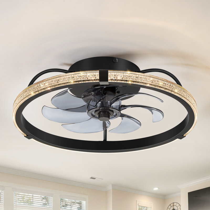 Kyell 20" Low Profile Bladeless Black Ceiling Fan with LED Lights and Remote Control