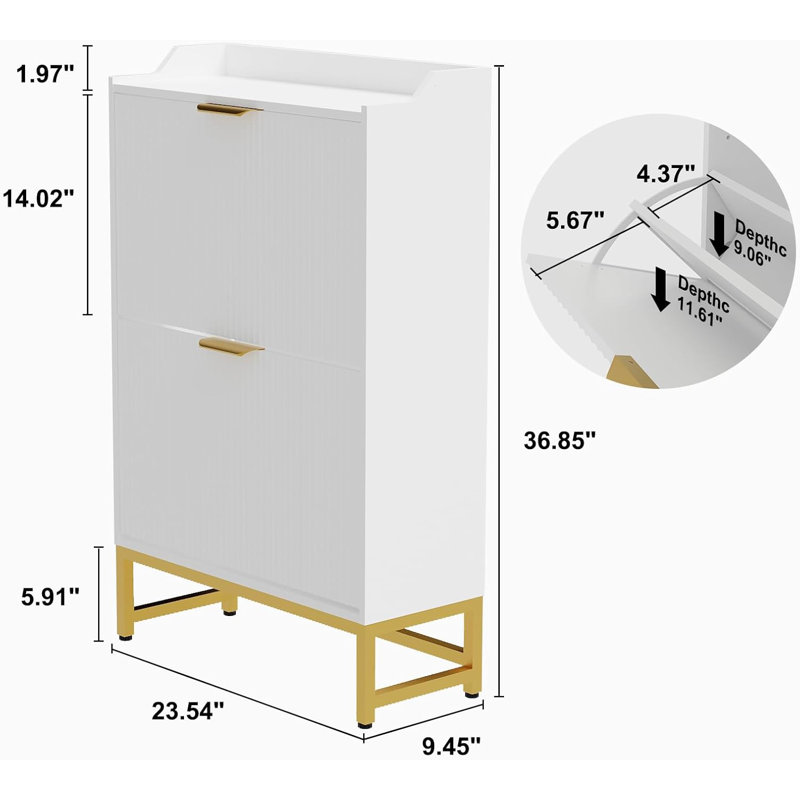 Narrow Shoe Storage Cabinet with 3 Flip Drawers, Farmhouse Fluted Shoe Organizer with 2 Drawers, Freestanding Wooden Shoe Rack Cabinet Hidden for Entryway, Hallway