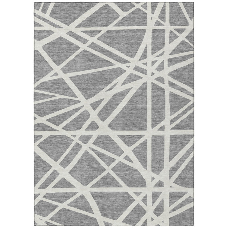 Tapis extérieur lavable à motif géométrique 10 pi x 14 pi gris