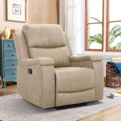 Ilkeston 37" Wide Modern Vegan Leather Manual Recliner Chair with Built-in Cup Holder