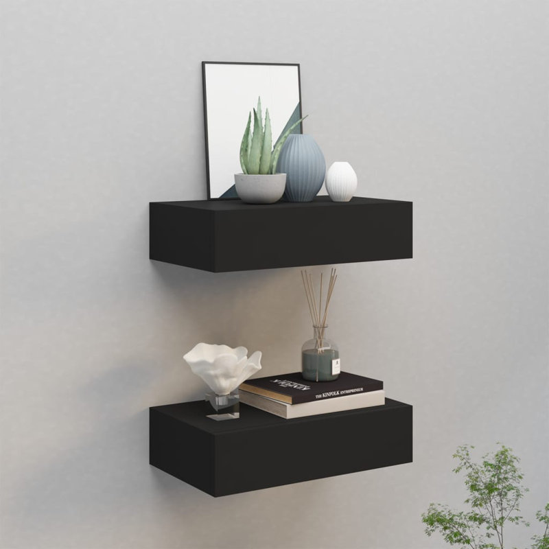 Ensemble de 2 tablettes de tiroir vidaXL, H 3,94 po x l 15,75 po x P 9,25 po, Noir