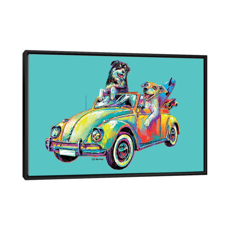 Couple Couple in Aqua par P.D. Moreno - Peinture, H 18 po x l 26 po x P 1,5 po, Toile avec cadre noir