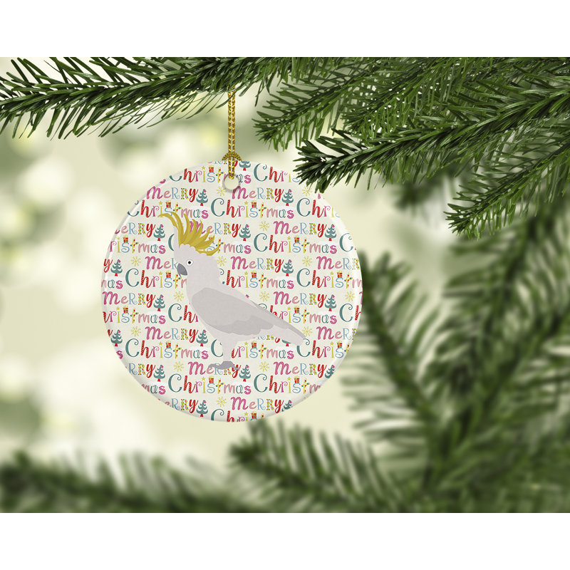 Cockatoo Christmas Porcelain Hanging Ornament with Gold Cord