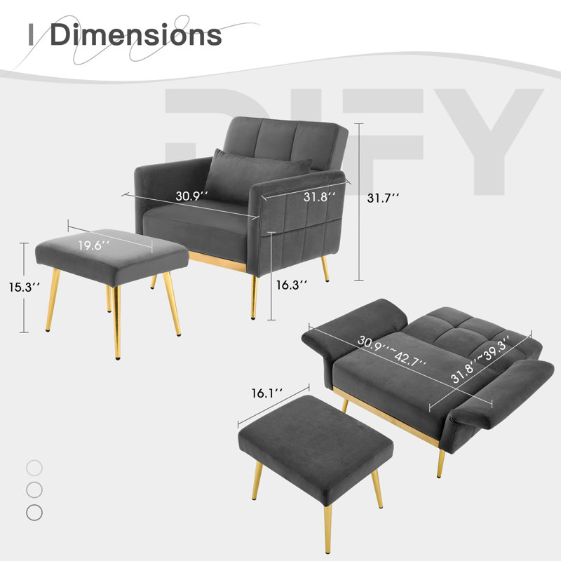 Chaise d'appoint avec repose-pieds, Velours gris