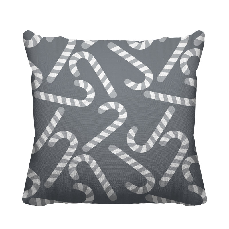 Coussin décoratif intérieur / extérieur Christmas Candy Cane, L 19 po x H 19 po, Gris