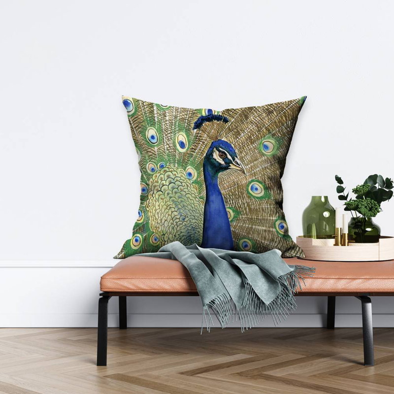 Peacock Square Pillow Cover & Insert, No Fill, 16" H x 16" W