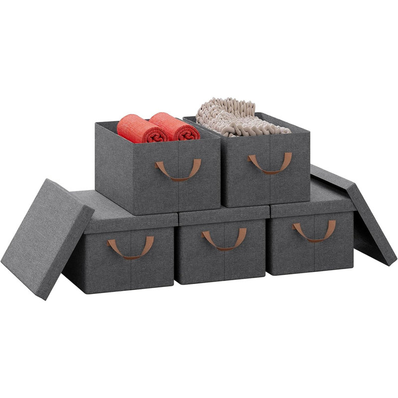 17 Stories Fabric Decorative Bin, 30cm H x 48cm W x 36cm D, Dark Grey, Yes