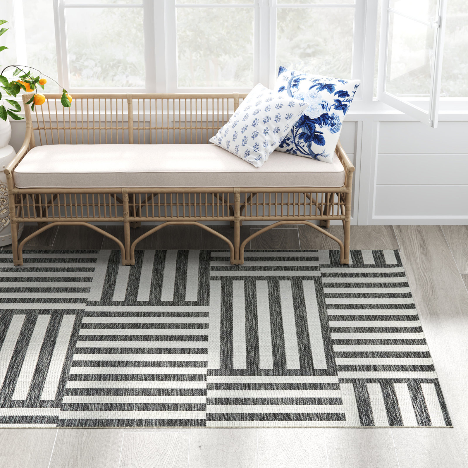 Pauling Charcoal Indoor/Outdoor Rug, Rectangle 5'3" x 7'