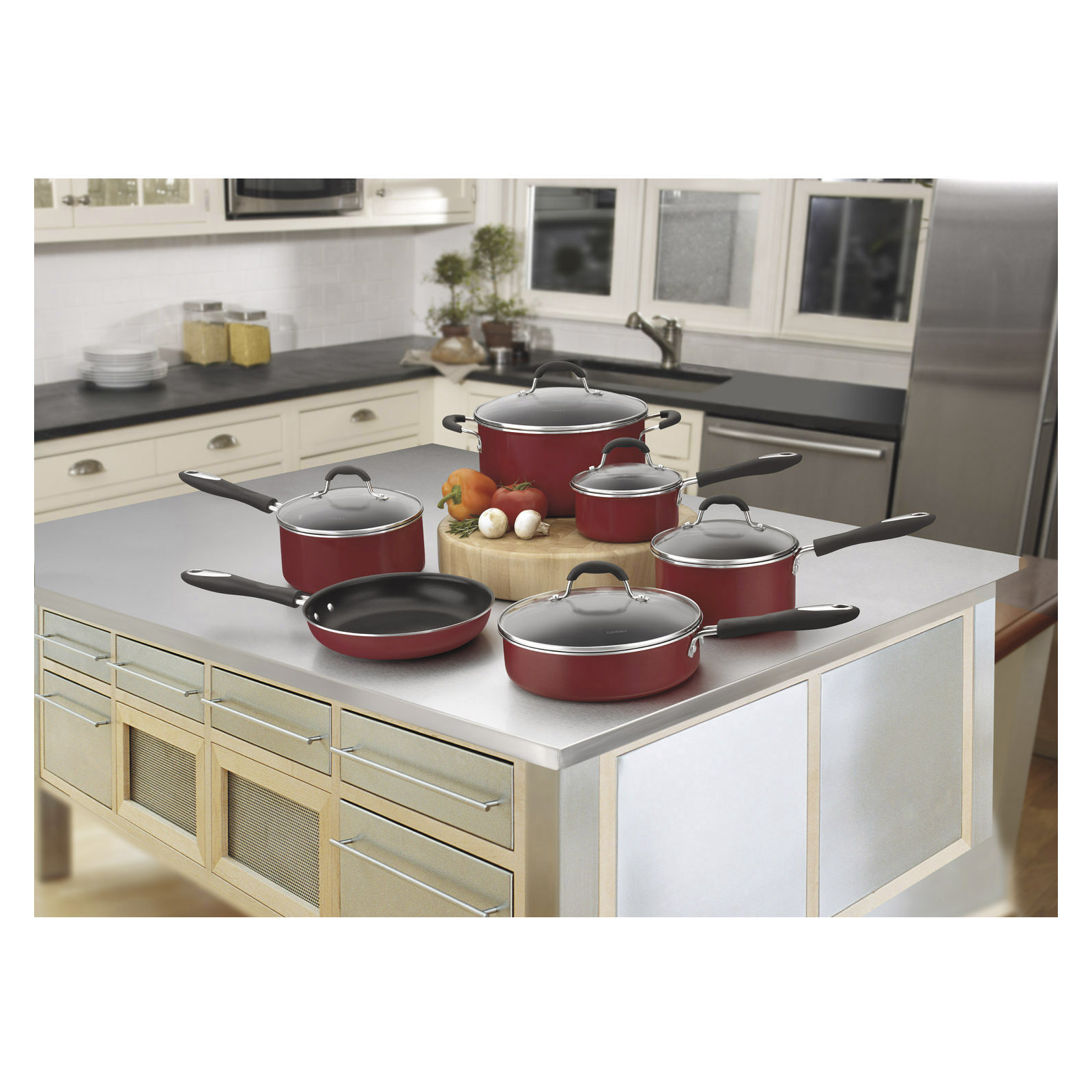 Cuisinart Advantage Non Stick 11 Pieces Aluminum Cookware Set, Red