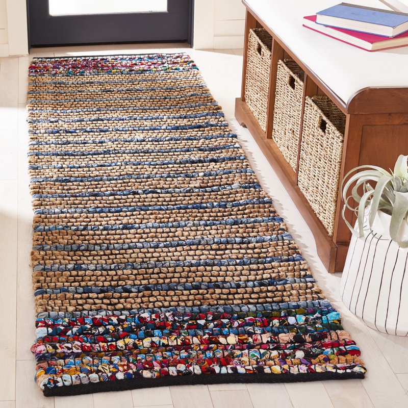 Tapis rayé en jute de coton 0,6 po Tesha, Tapis de couloir 2 pi 3 po x 8 pi