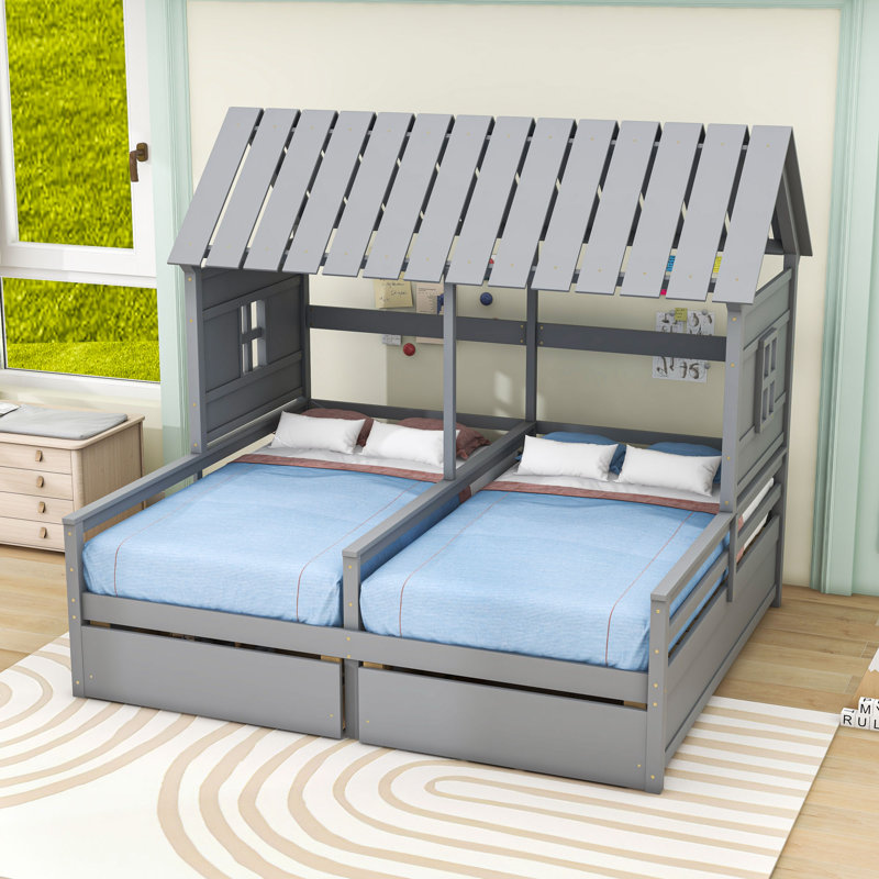 Creagh Twin Size House Platform Bed with Drawers, Gray