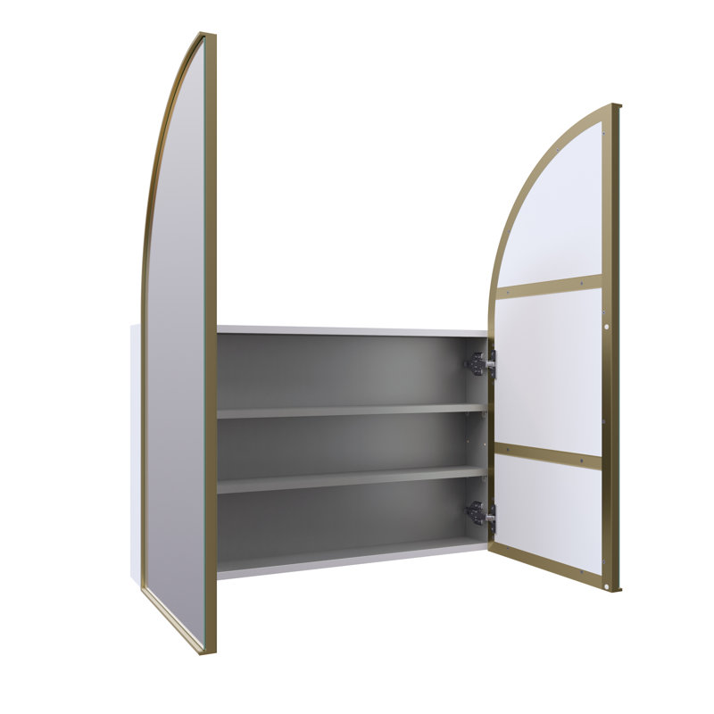 Two Door Steel Frame Arch Shape Medicine Cabinet, Satin Brass