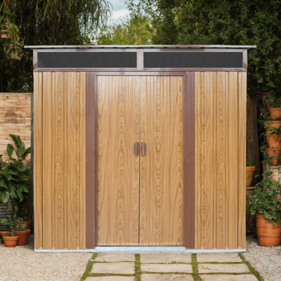 6ft x 5ft Outdoor Metal Storage Shed with Window, Transparent Panel & Free Accessories – Corrosion-Resistant Garden, Lawn Shed