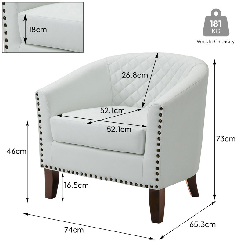 Edvardas 73.9 Cm Wide Tufted Barrel Chair, White Faux Leather