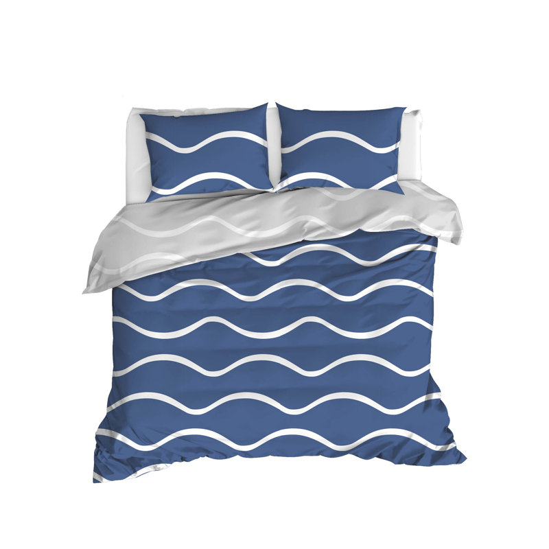 Ensemble de housse de couette 100% coton Ellaclaire, Housse de couette double TG + 2 taies d'oreiller s, Bleu foncé/blanc