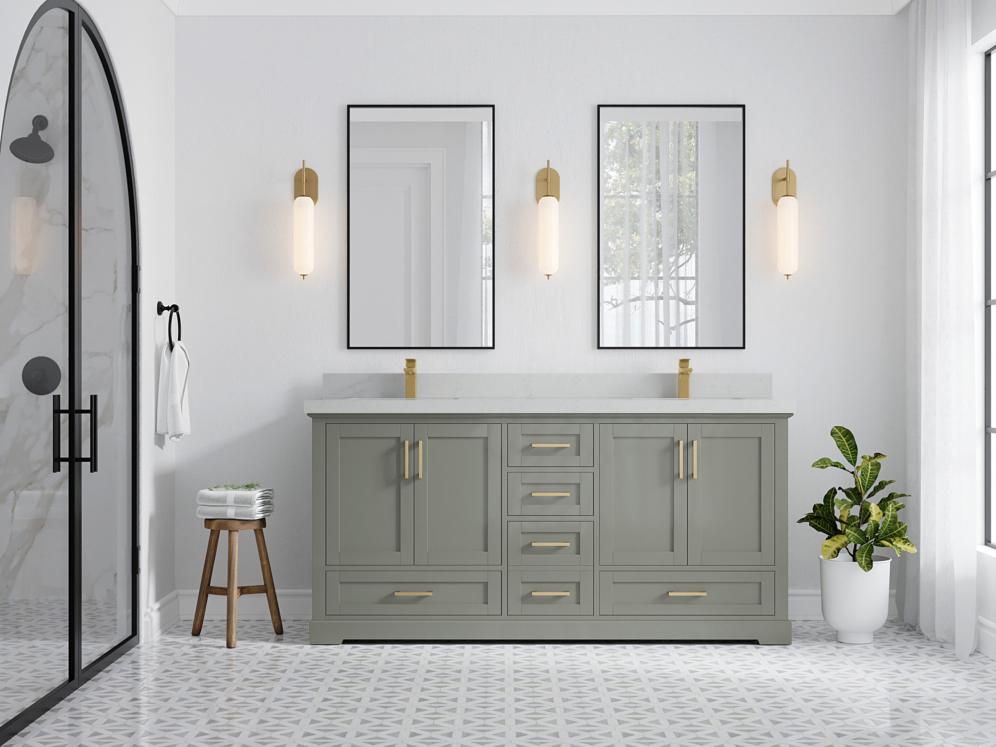 Wildon Home® Esin 72'' Double Bathroom Vanity with Quartz Top | Wayfair