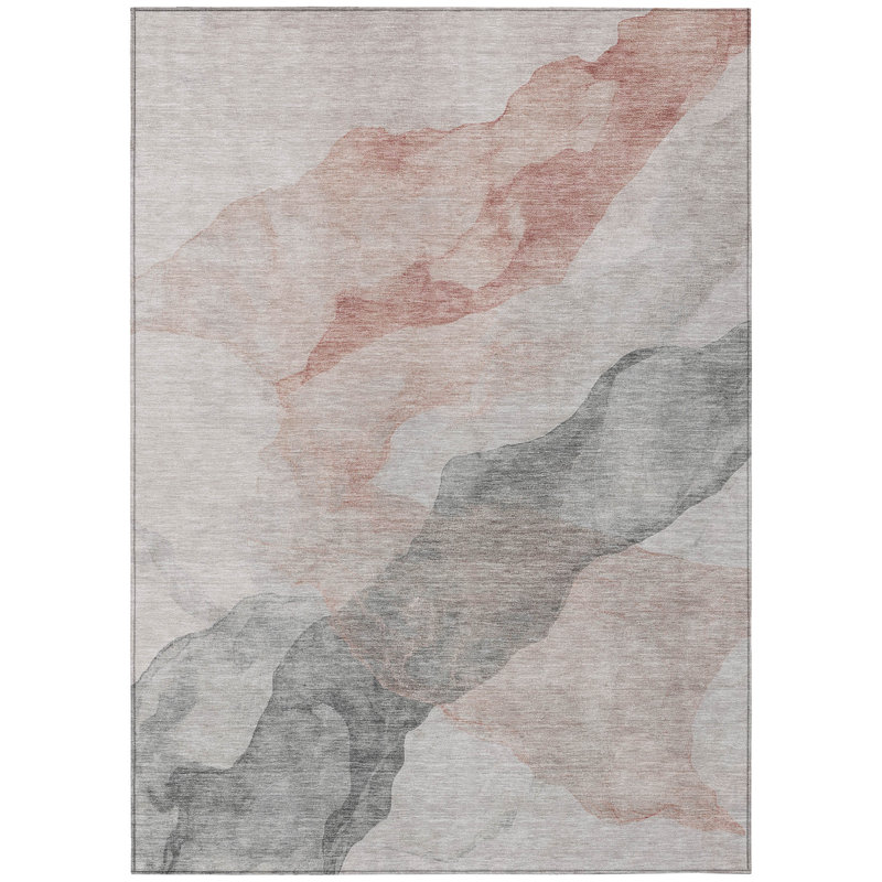 Machine Washable Indoor/Outdoor Xhevrie Salmon Rug, Rectangle 8' x 10'