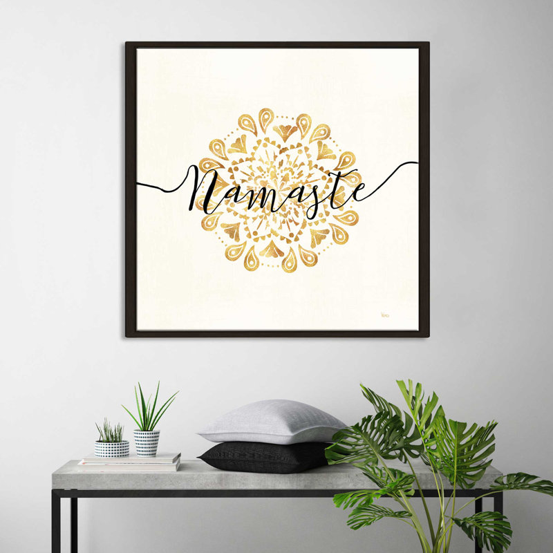 «Namaste I», art textuel sur toile, H 21,5 po x l 21,5 po x P 2 po, Cadre flottant espresso