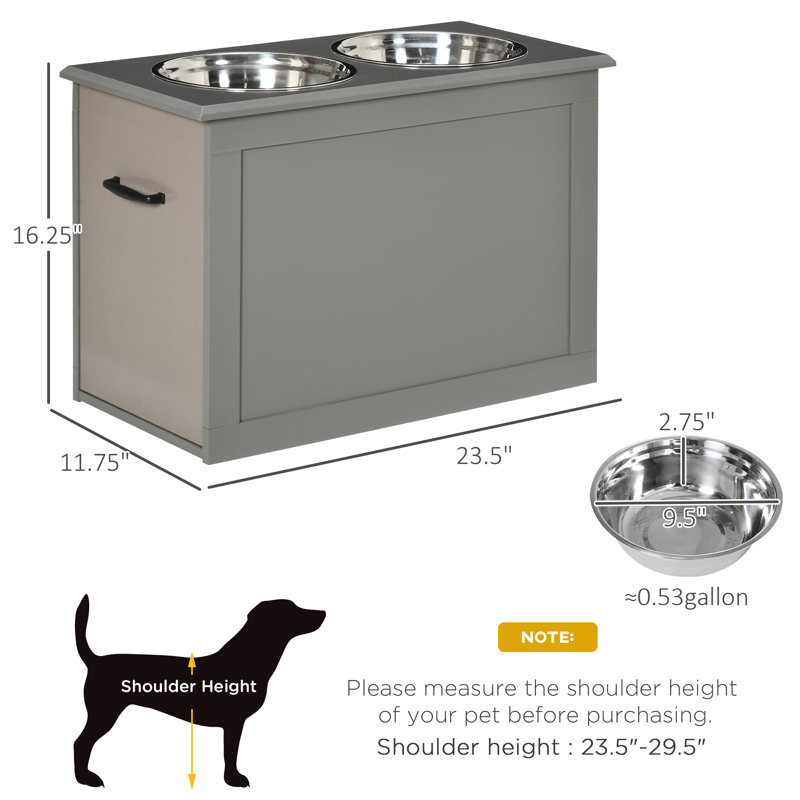 Gray Elevated Pet Feeding Station with Stainless Steel Bowls