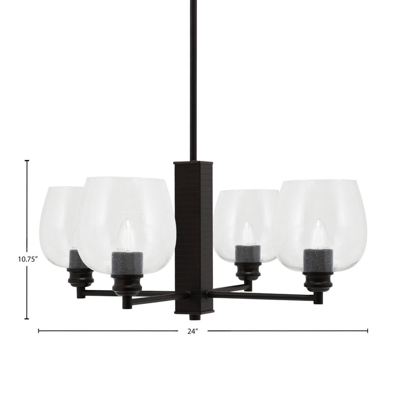 Edge 4 Light Chandelier Shown With 6" Bubble Glass, Espresso, Clear
