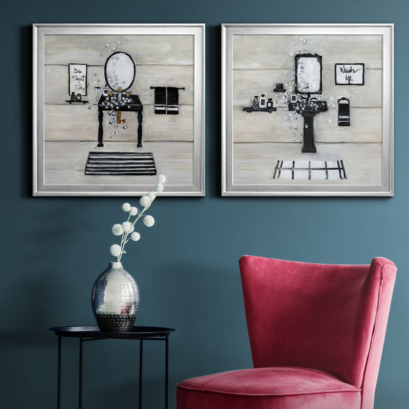 Neat and Tidy Bath - Ensemble de 2 peintures sur toile encadrées, Argent, H 17,5 po x l 35 po x P 1,5 po