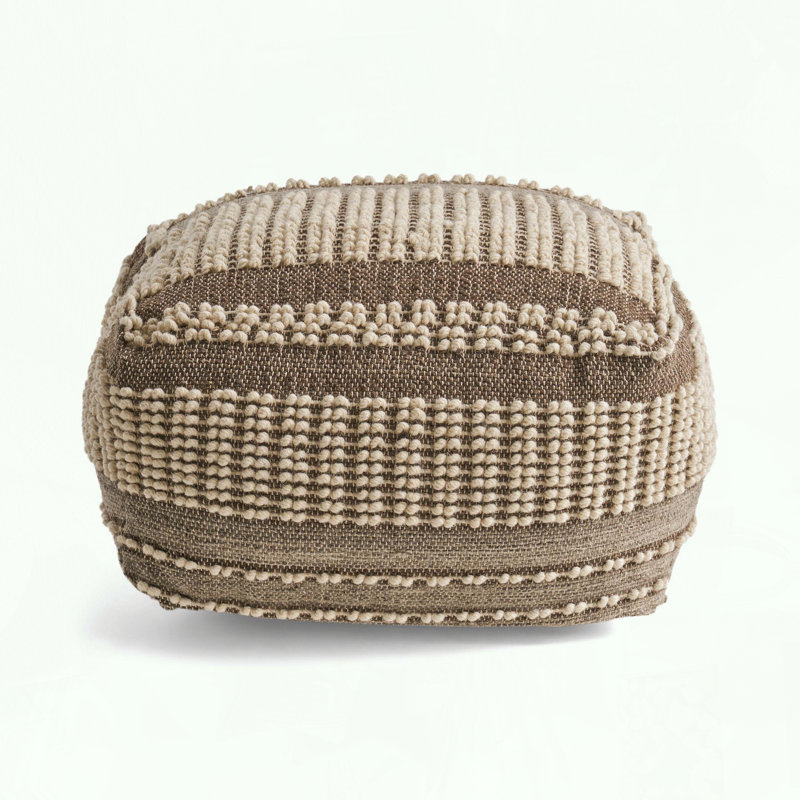 Large Wool and Cotton Pouf with Tufted Design