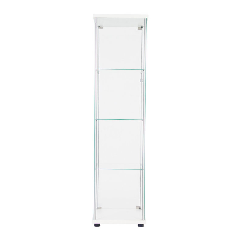 One Door Glass Cabinet Glass Display Cabinet With 4 Shelves, White
