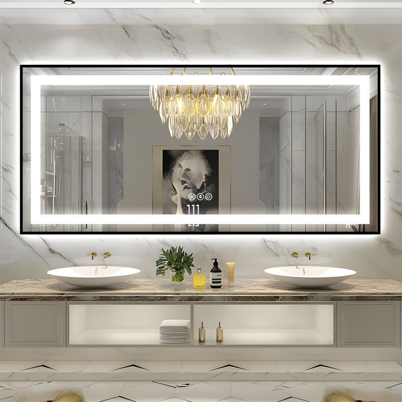 Adorna UL Certified Dimmable LED Bathroom Mirror with 3-Color Lighting, Anti-Fog & Sleek Black Frame, 84" x 40"