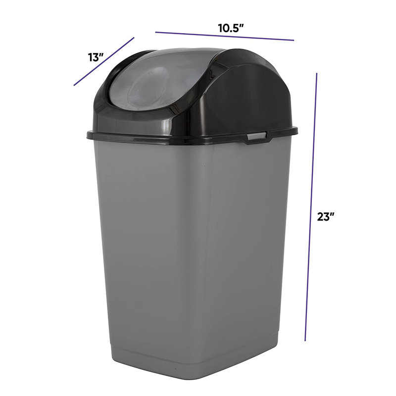 Plastic Swing Top Trash Can, Gray