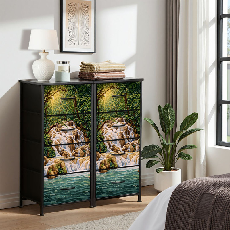 4 Drawer Dresser for Bedroom, Narrow Chest of Drawers, Wooden Top and Study Iron Frame 18"x37.5"-(WxH)