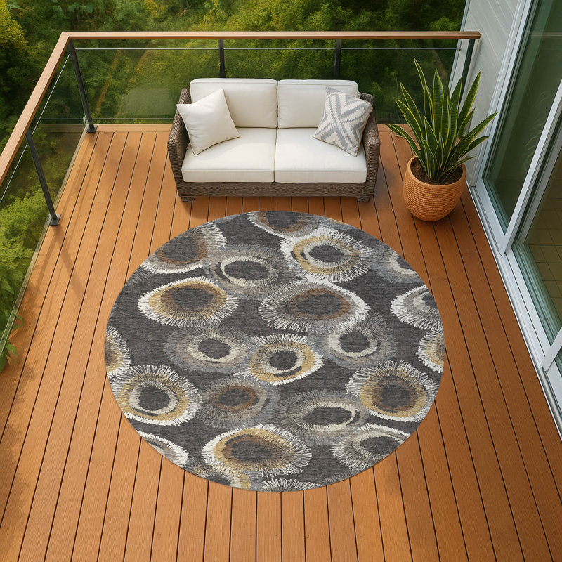 Machine Washable Indoor/Outdoor Corbin ACN2278 Geometric Rug, Round 8'