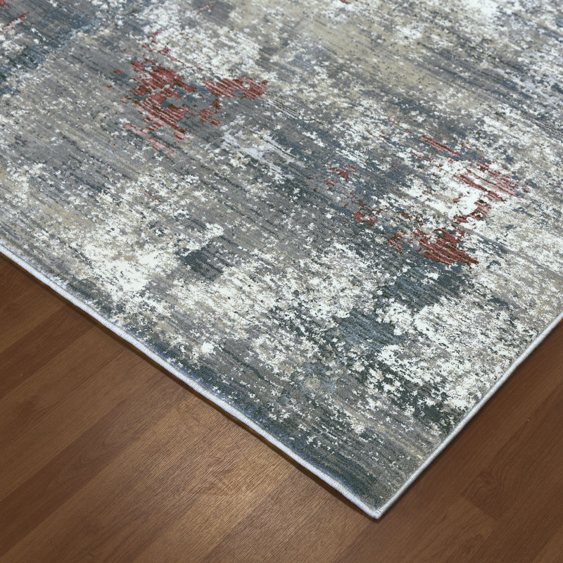Tapis gris / bourgogne Rademacher, Rectangulaire 9 pi 6 po x 13 pi 1 po